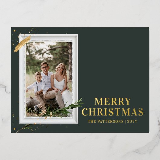 Vrolijk kerstfeest Eenvoudig elegant foto Lijst Mo Folie Feestdagen Briefkaart (Voorkant)