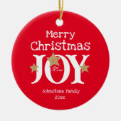 Vrolijk Kerstfeest Eenvoudig Elegant Rood Keramisch Ornament (Voorkant)