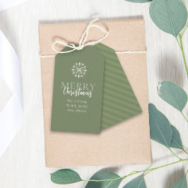 Vrolijk kerstfeest Eenvoudig groen elegant gestree Cadeaulabel