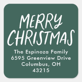 Vrolijk kerstfeest eenvoudig groen retouradres vierkante sticker