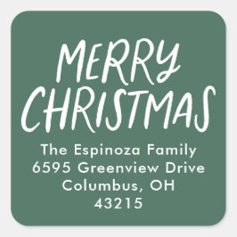Vrolijk kerstfeest eenvoudig groen retouradres vierkante sticker