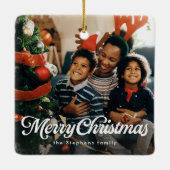 Vrolijk kerstfeest eenvoudig klassiek een foto vak keramisch ornament (Achterkant)