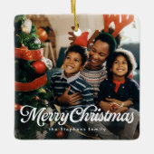 Vrolijk kerstfeest eenvoudig klassiek een foto vak keramisch ornament (Voorkant)