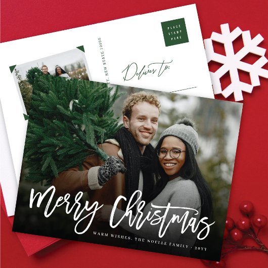Vrolijk kerstfeest Eenvoudig penseel Moderne Foto Feestdagenkaart