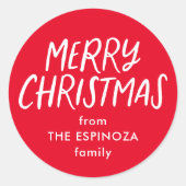 Vrolijk Kerstfeest eenvoudig schattig rood kerstca Ronde Sticker (Voorkant)