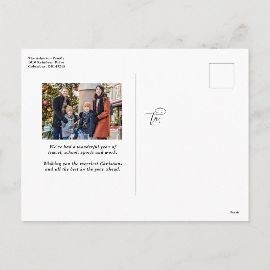 Vrolijk Kerstfeest eenvoudig script familiefoto Feestdagenkaart (Achterkant)