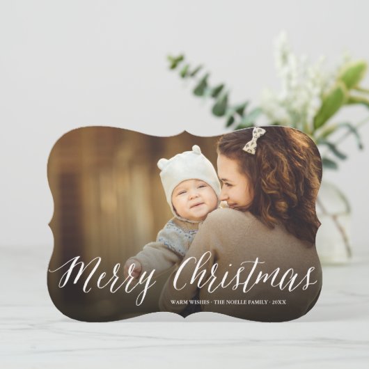 Vrolijk kerstfeest Eenvoudig wit script Moderne fo Feestdagenkaart (Staand voorkant)