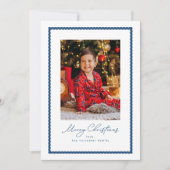 Vrolijk kerstfeest eenvoudige blauw golvend lijst  feestdagenkaart (Voorkant)