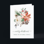 vrolijk kerstfeest | Eenvoudige bloem Feestdagen Kaart<br><div class="desc">Op dit wenskaart staat "vrolijk kerstfeest",  maar u kunt de formulering desgewenst wijzigen met de sjabloon. Trendy waterverf bloemen,  bladeren en bessen in warme tinten rood,  groen en wit voegen een stijlvolle en feestelijke touch toe.</div>
