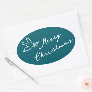 VROLIJK KERSTFEEST Eenvoudige Duif CUSTOM Ovale Sticker