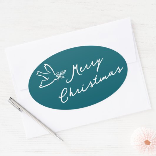 VROLIJK KERSTFEEST Eenvoudige Duif CUSTOM Ovale Sticker (Envelop)