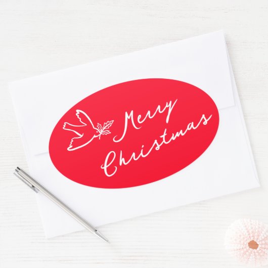 VROLIJK KERSTFEEST Eenvoudige Duif CUSTOM Ovale Sticker (Envelop)