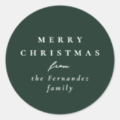 Vrolijk kerstfeest eenvoudige elegante donkergroen ronde sticker (Voorkant)