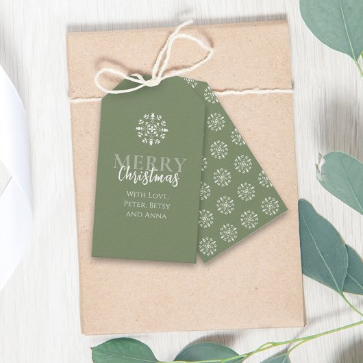 Vrolijk kerstfeest Eenvoudige groene elegante snow Cadeaulabel