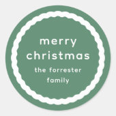 Vrolijk kerstfeest eenvoudige groene witte vakanti ronde sticker (Voorkant)
