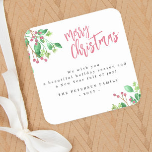 Vrolijk kerstfeest eenvoudige moderne familienaam vierkante sticker