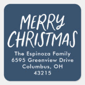 Vrolijk kerstfeest eenvoudige nacy blauw retour ad vierkante sticker (Voorkant)