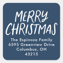 Vrolijk kerstfeest eenvoudige nacy blauw retour ad vierkante sticker