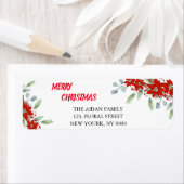 Vrolijk kerstfeest Eenvoudige Rode Poinsettia Flor Etiket (Insitu)