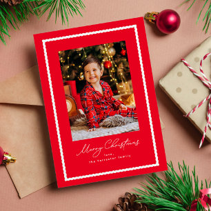 Vrolijk kerstfeest eenvoudige rood-wit lijst foto feestdagenkaart