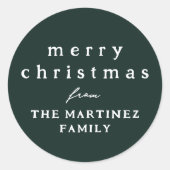 Vrolijk kerstfeest eenvoudige rustieke donkergroen ronde sticker (Voorkant)
