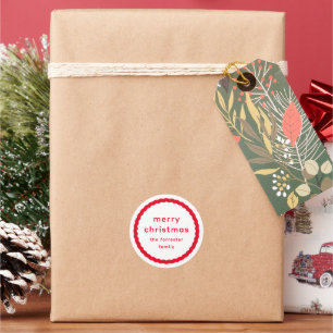 Vrolijk kerstfeest eenvoudige schattige rode witte ronde sticker
