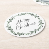 Vrolijk kerstfeest Eenvoudige Waterverf Greenery Ronde Kartonnen Onderzetter (Gebogen)