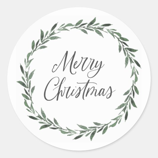 Vrolijk kerstfeest Eenvoudige Waterverf Greenery Ronde Sticker (Voorkant)