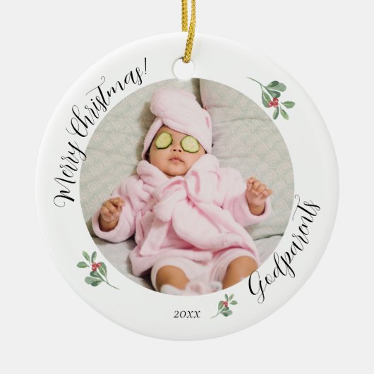 Vrolijk kerstfeest eerste jaar peetouders keramisch ornament (Voorkant)