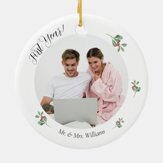 Vrolijk kerstfeest eerste jaar peetouders keramisch ornament (Achterkant)