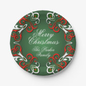 Vrolijk kerstfeest Elegant Baroque Red Green & Whi Papieren Bordje (Voorkant)