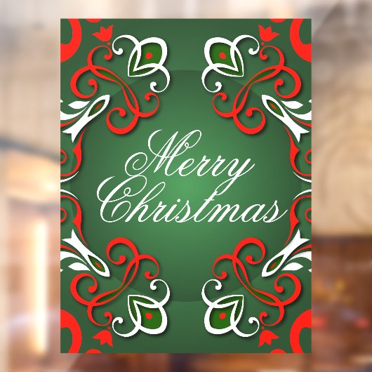Vrolijk kerstfeest Elegant Baroque Red Green & Whi Raamsticker (Vel 2)