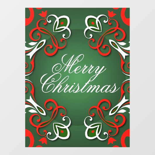 Vrolijk kerstfeest Elegant Baroque Red Green & Whi Raamsticker (Vel)