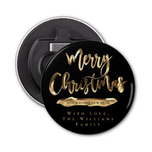 Vrolijk kerstfeest Elegant Black en Gold Button Flesopener
