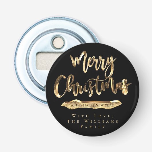 Vrolijk kerstfeest Elegant Black en Gold Button Flesopener (Voorkant)