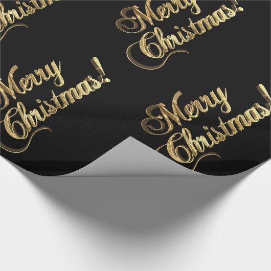 Vrolijk kerstfeest Elegant Black Faux Gold Foil Te Cadeaupapier (Hoek)