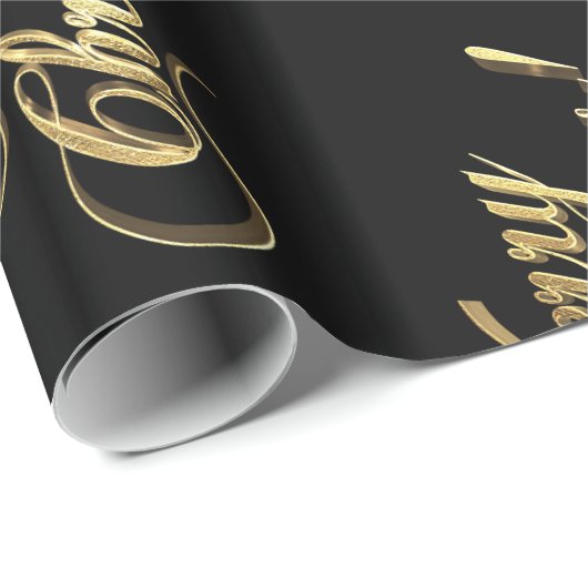 Vrolijk kerstfeest Elegant Black Faux Gold Foil Te Cadeaupapier (Rol Hoek)