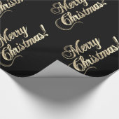 Vrolijk kerstfeest Elegant Black Faux Gold Foil Te Cadeaupapier (Hoek)