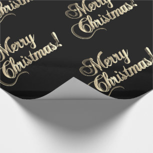 Vrolijk kerstfeest Elegant Black Faux Gold Foil Te Cadeaupapier