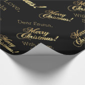 Vrolijk kerstfeest Elegant Black Faux Gold Foil Te Cadeaupapier (Hoek)