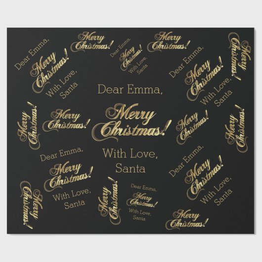 Vrolijk kerstfeest Elegant Black Faux Gold Foil Te Cadeaupapier (Vlak)