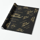Vrolijk kerstfeest Elegant Black Faux Gold Foil Te Cadeaupapier (Uitgerold)