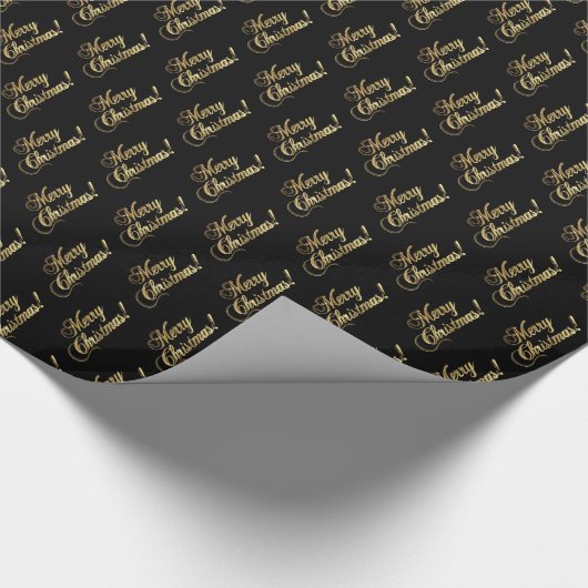 Vrolijk kerstfeest Elegant Black Faux Gold Foil Te Cadeaupapier (Hoek)