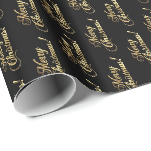 Vrolijk kerstfeest Elegant Black Faux Gold Foil Te Cadeaupapier (Rol Hoek)