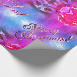 Vrolijk kerstfeest Elegant Blauw en Roze Manuscrip Cadeaupapier