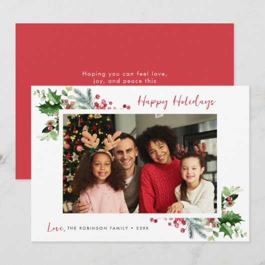 Vrolijk kerstfeest Elegant Bloemen lijst Holiday C Feestdagenkaart (Voorkant / Achterkant)