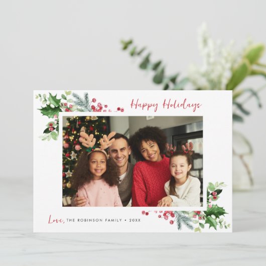 Vrolijk kerstfeest Elegant Bloemen lijst Holiday C Feestdagenkaart (Staand voorkant)