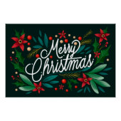 Vrolijk Kerstfeest Elegant Bloemenkalligrafie Scri Perfect Poster (Voorkant)