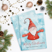 Vrolijk kerstfeest Elegant Blue Cute Gnome Feestdagenkaart