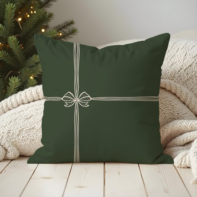 Vrolijk Kerstfeest Elegant Boog & Lint Cadeau Groe Kussen (Merry Christmas Elegant Bow & Ribbon Present Green Throw Pillow)
